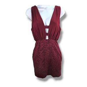 A'GACI Dress Size Medium Ox Blood Plunge V-neck Open Back Glitter Textured